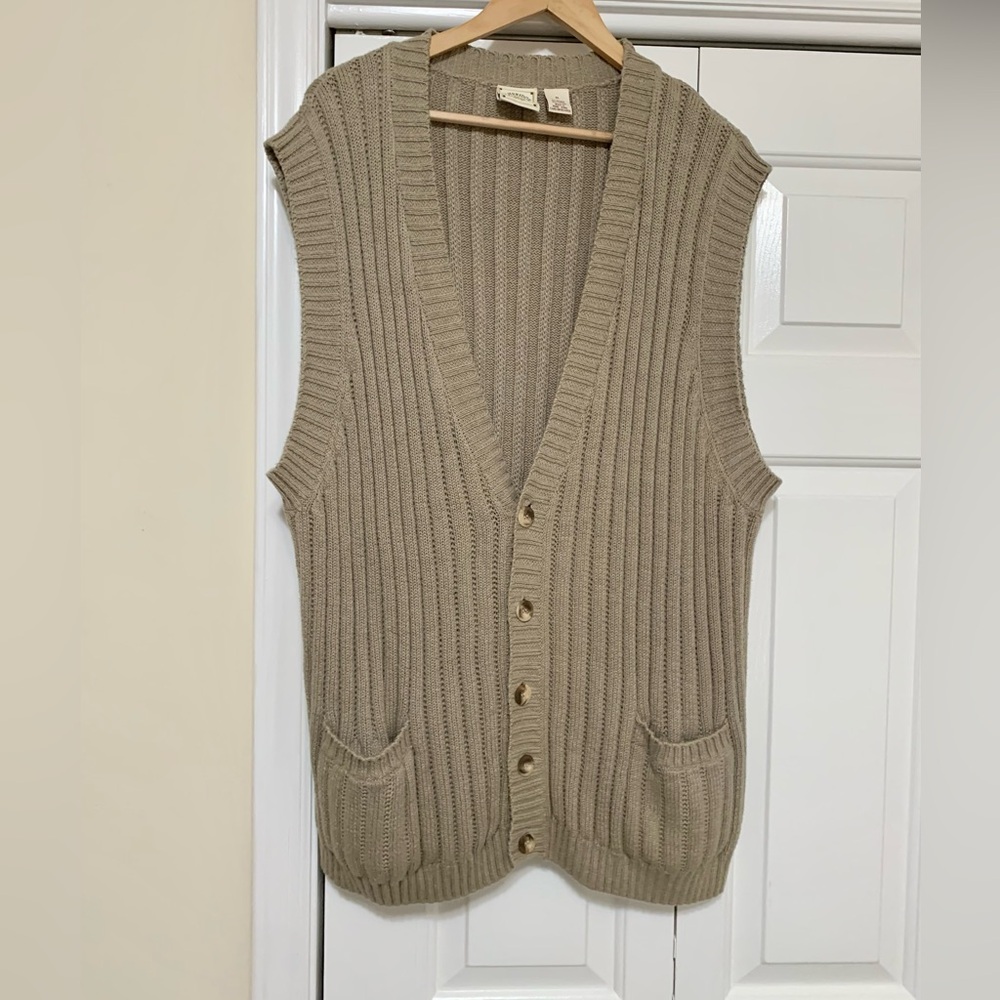 Vintage Sweater Vest Cardigan 2 Pocket Cableknit - MENS XL